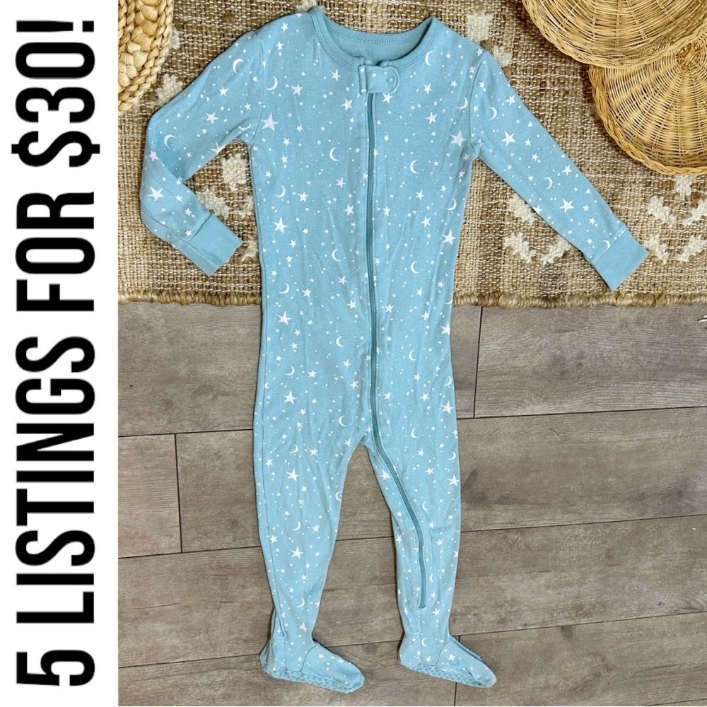 Old Navy Toddler Girl Star Print Zip Footie Pajamas Blue Starry Kids One Piece - Picture 10 of 11